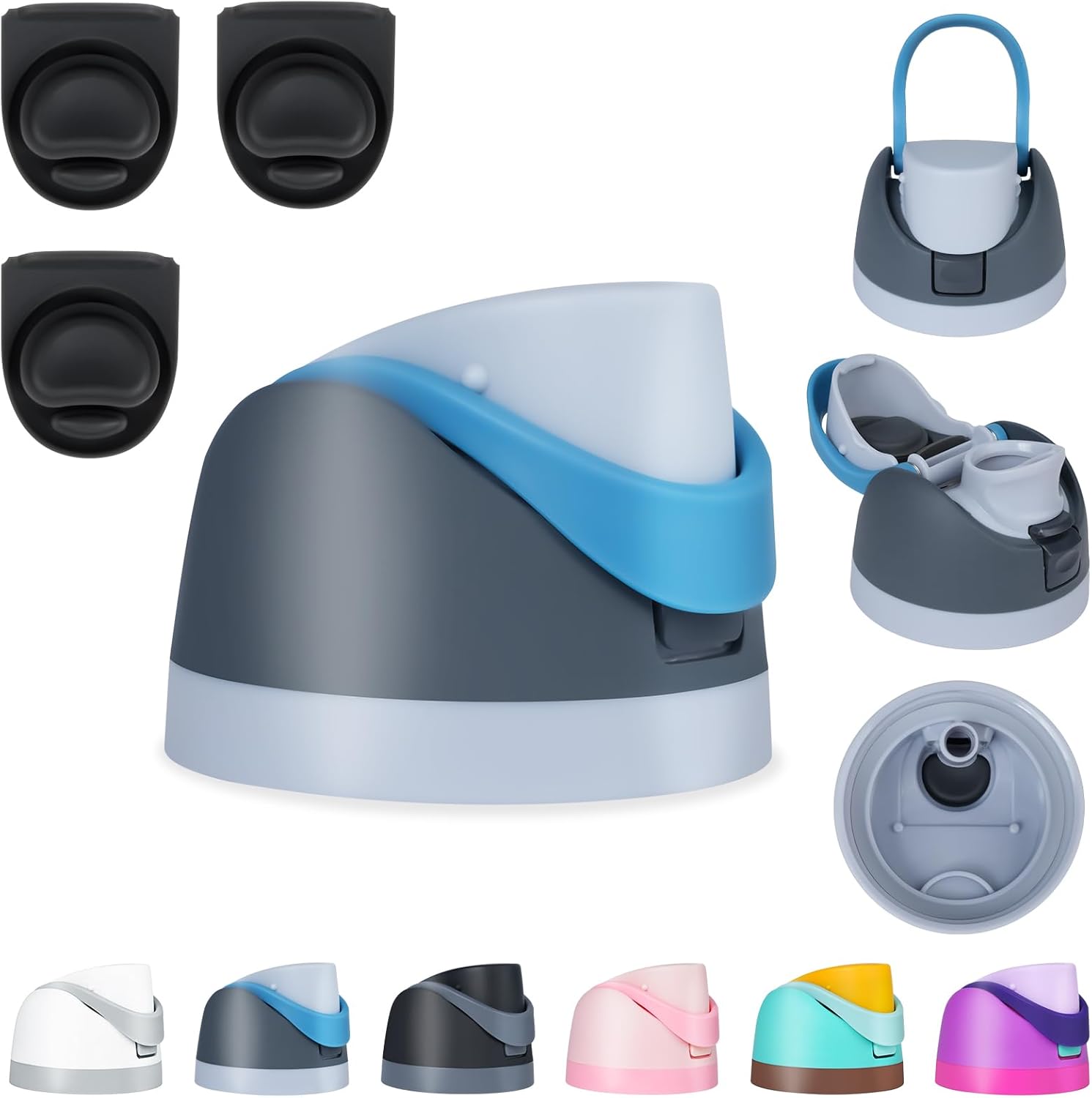 EnerCharge Replacement Lid for Owala Freesip with 3pcs Gasket Silicone Replacement Stopper, Compatible with Owala Cup 16/24/32/40oz, Water Bottle Seal Accessories, Leakproof, BPA-Free