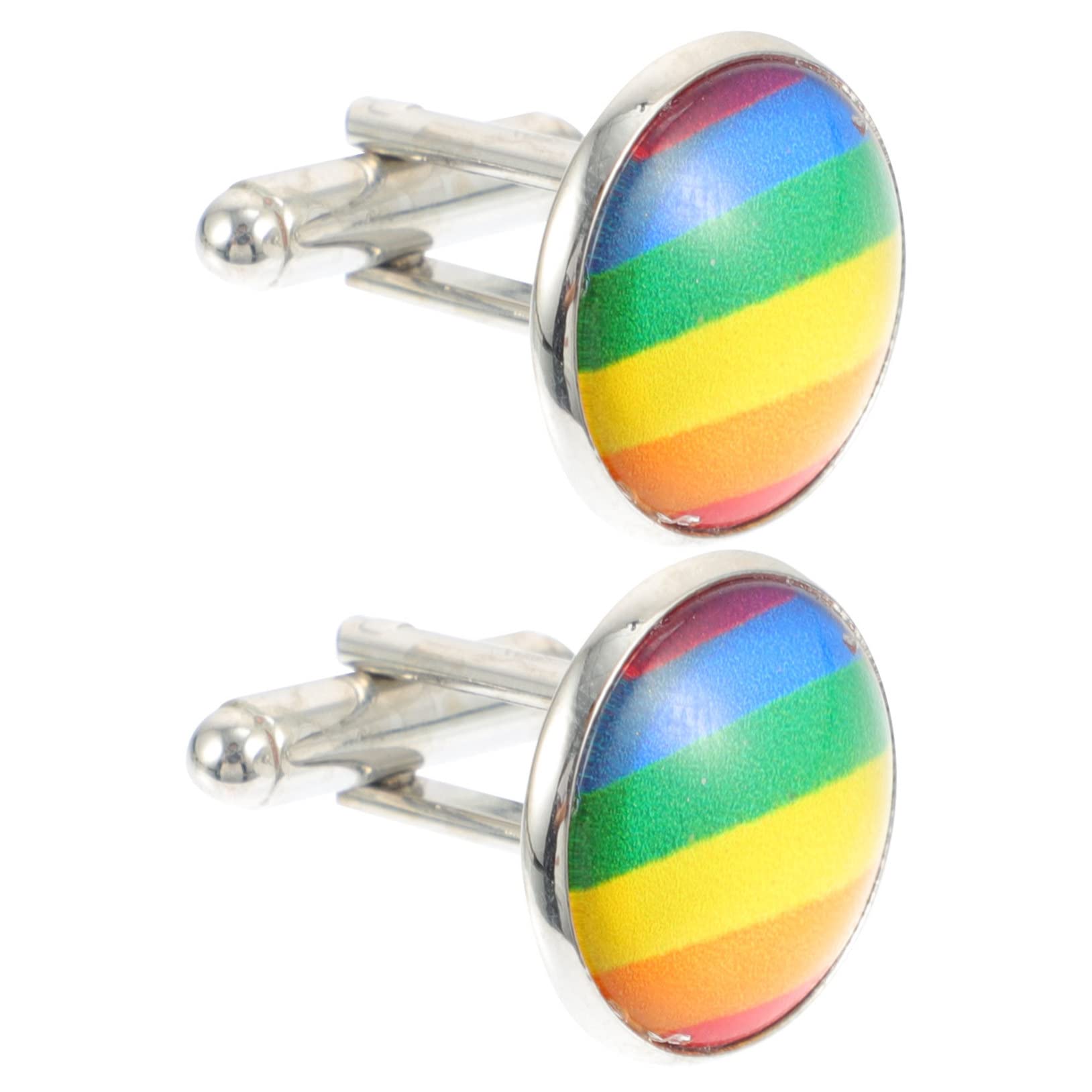 Boutons De Manchette Cylindriques Émaillés Arc-en-Ciel - Cadeau Homme - Rhodié - Marque Cufflinks.Direct - Neuf