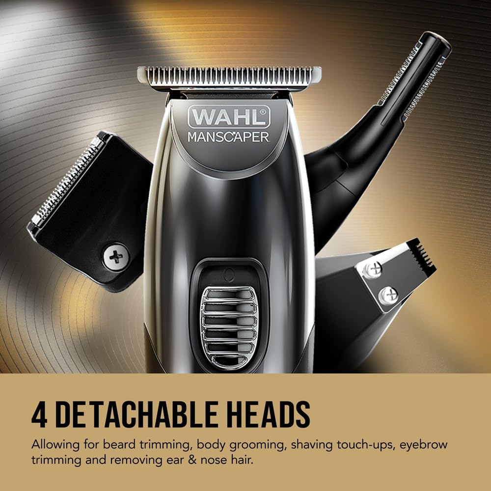 WAHL Manscaper Toolbox, multigroomer, regolabarba, tagliacapelli, alimentazione al litio, ricarica USB, pettini guida, ricaricabile, nero
