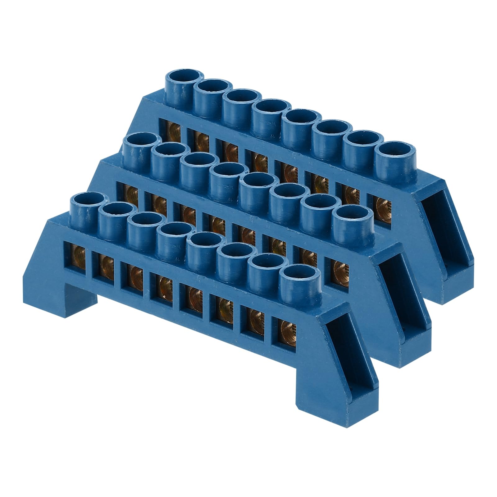 MECCANIXITY 3 Pcs Terminal Ground Bar, 8 Positions Screw Brass Terminal Bus Bar, 7x14mm Ground Terminal Block for Electrical Equipment, Distribution Box, Blue