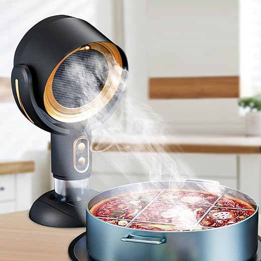 Portable Range Hood, Desktop Range Hood with 2 Speed Exhaust Fan, Detachable Aluminum Filter, Large Oil Collection Cup, Portable Kitchen Exhaust Fan for Indoor BBQ, Hot Pot Camping Trips Home (Gold)