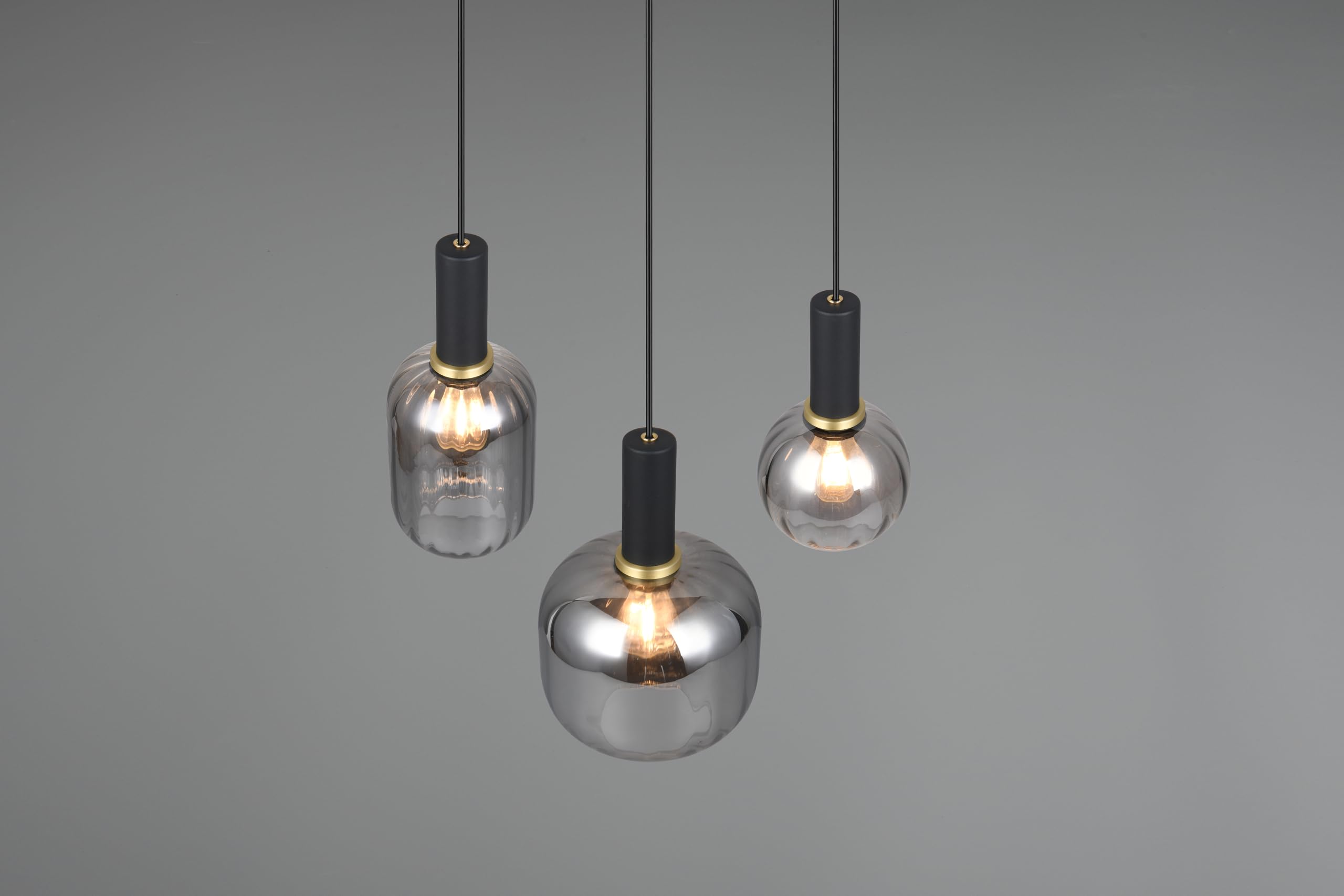 Trio Leuchten Pendelleuchte Diva 319830332, Metall Schwarz matt, Glas Chrom bedampft, exkl. 3x E27