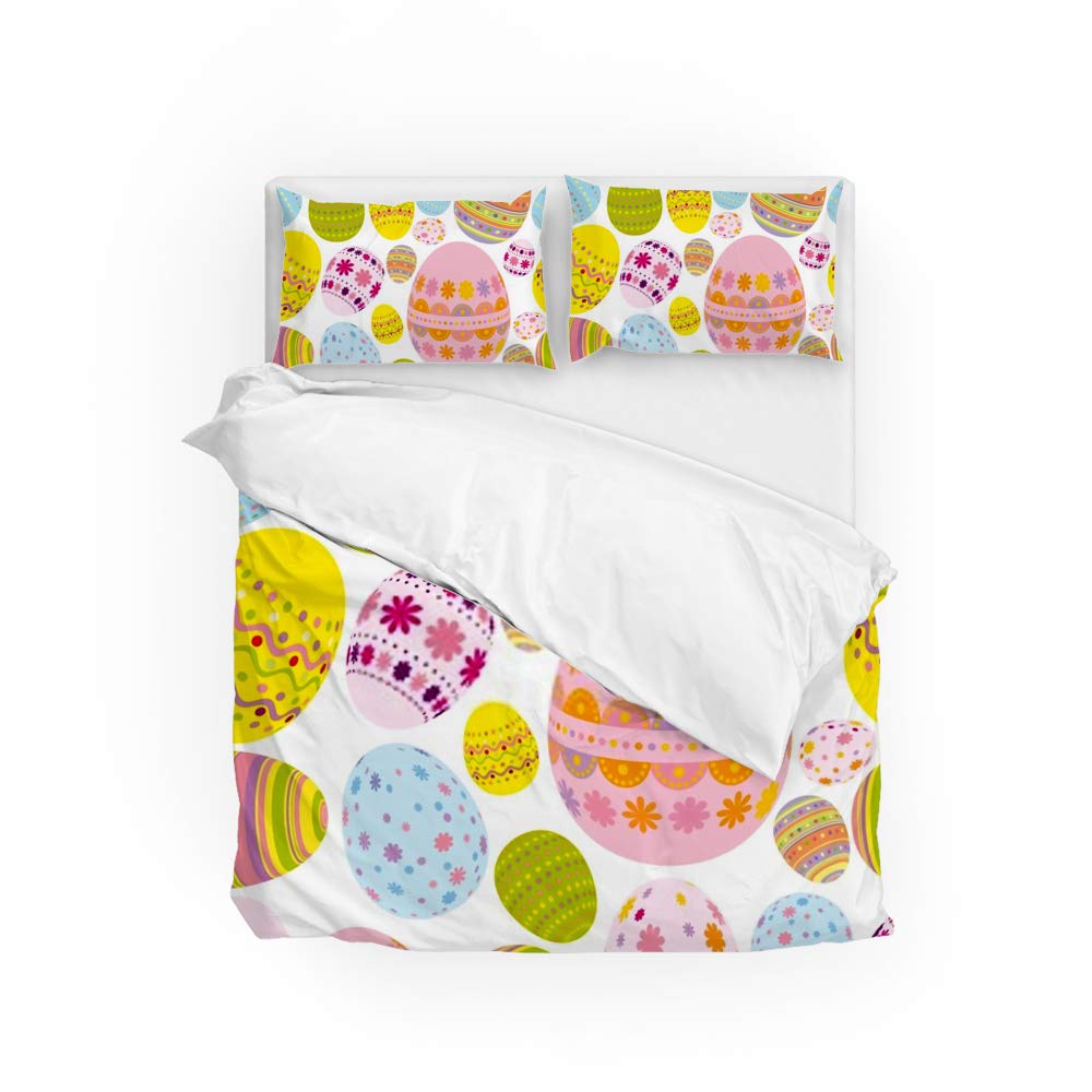 Parure de lit 3 pièces housse de couette design œufs colorés et taies
