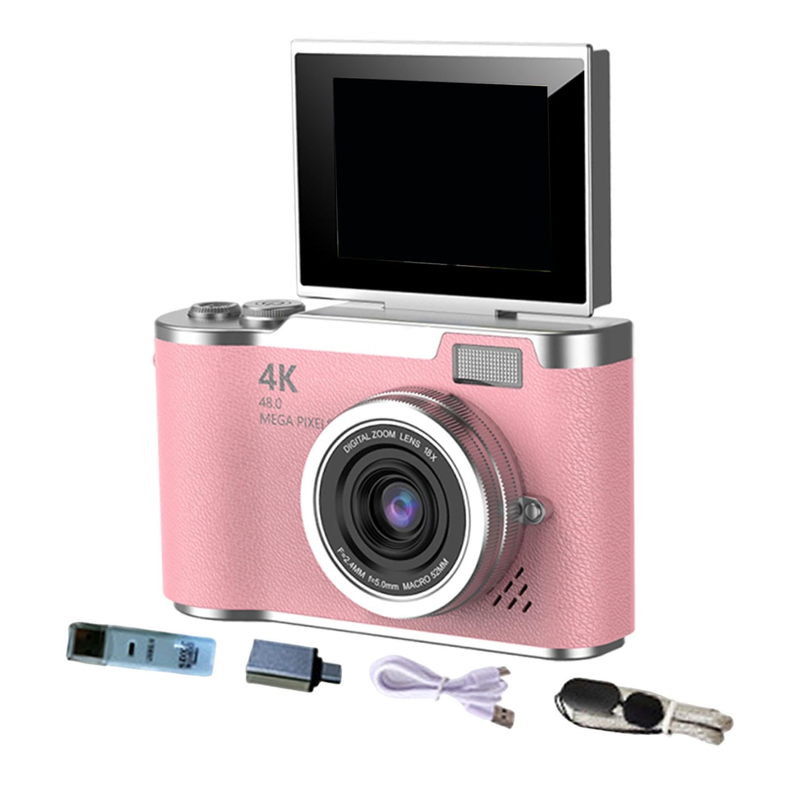 Fotocamera Digitale Digitale 8X, Schermo Girevole °, per Principianti e Adulti, Rosa