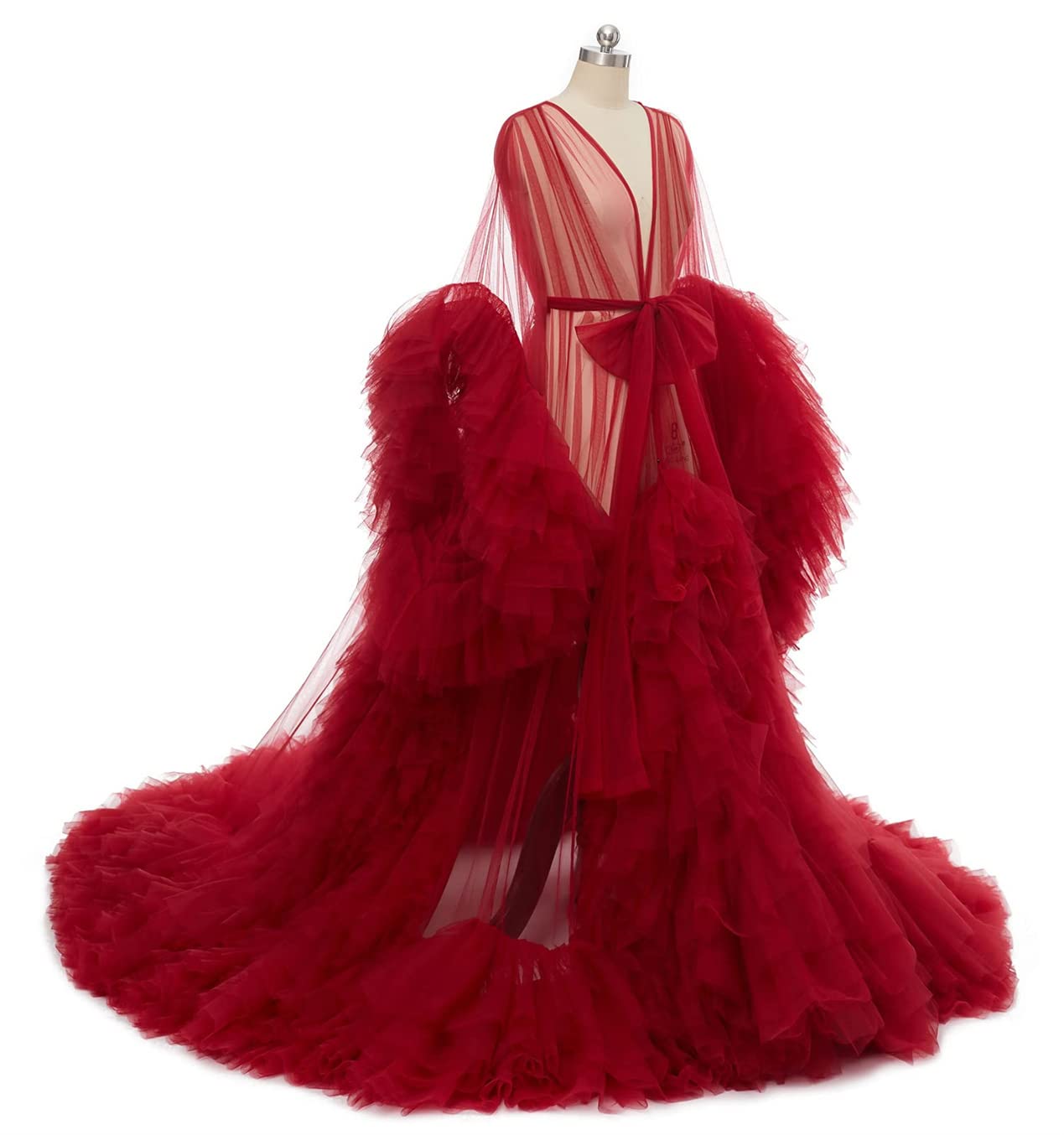 Dressing Gown for Maternity Photoshoot Perspective Sheer Long Robe Puffy Tulle Robe Sheer — view 3