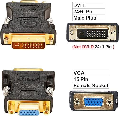 Miniatura 2 de DTech DVI macho a VGA hembra adaptador de alta velocidad DVI-I24+convertidor de 5 puertos para HDTV, plasma, DVD y proyector