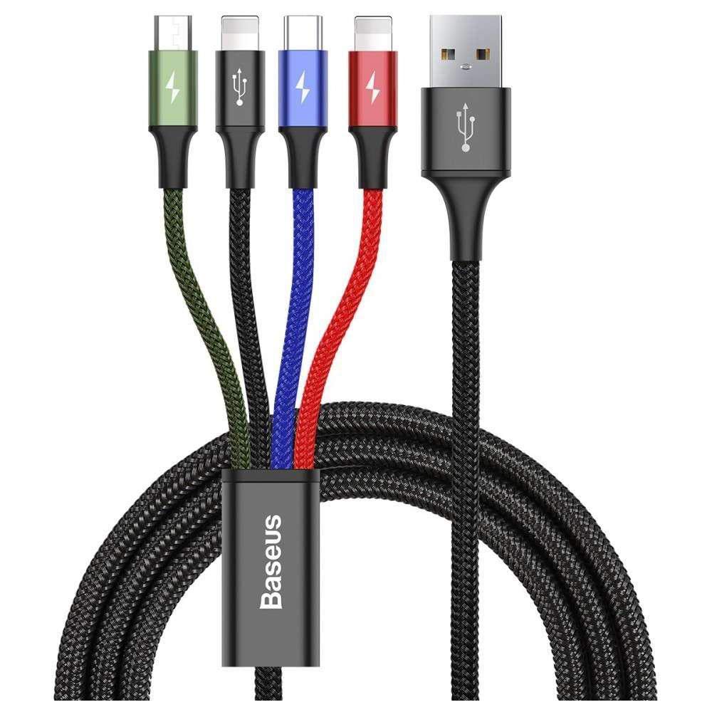 BaseusFast 4-in-1 Cable For lightning (2) + Type-C + Micro 3.5A 1.2M Black, CA1T4-A01