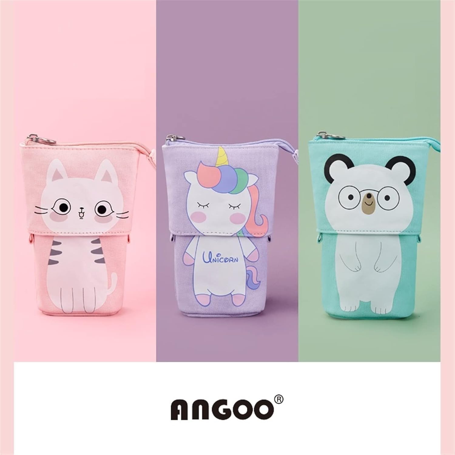 ペンケース ペンバッグ鉛筆ケース収納ポーチ折りたたみペンホルダーかわいい猫クマ文具鉛筆バッグペンケース(Yellow Cat)