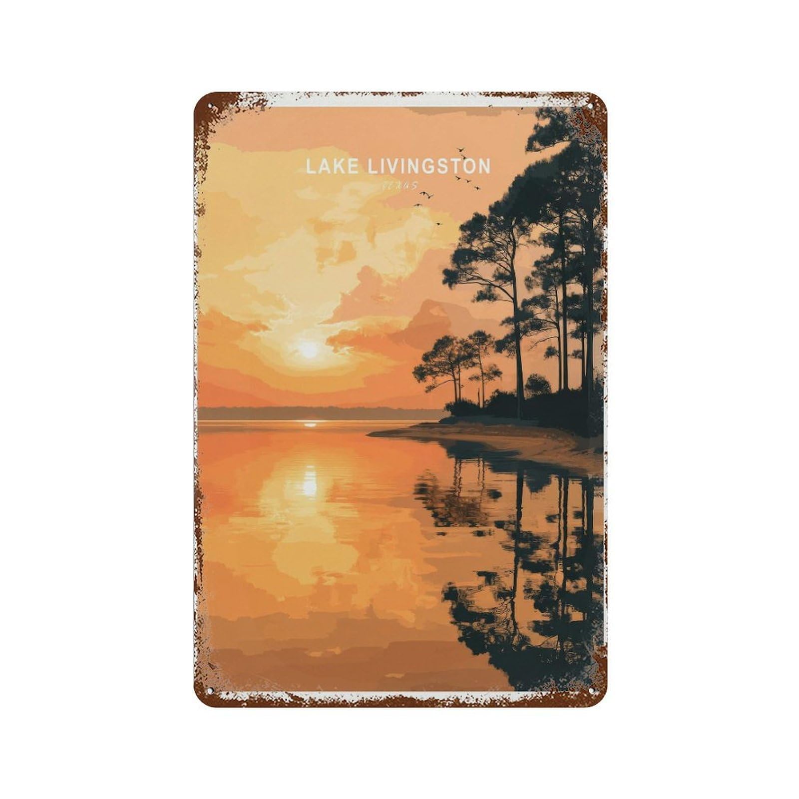 xiaoxiaoshen Lake Livingston Reflections, Calm Nature Texas Sunset Scene Wall Decor Art Metal Tin Poster Modern Home Decor Art Home Bar Shop Decorations Vintage Sign 30x20cm
