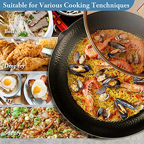 Hyoank Asiantraditional Wok Pan, 12.4'' Woks And Stir Fry Pans, Carbon Steel Wok With Lid Suits For All Stoves #TOP3