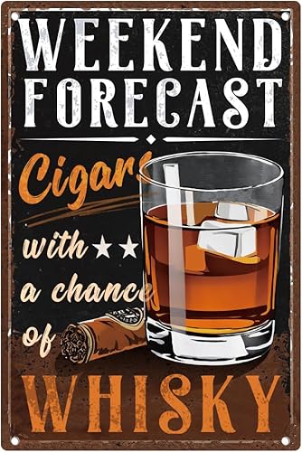 Letrero de metal con texto en inglés "Whisky Bar", previsión de fin de semana, póster vintage para bar, cafetería, cueva, garaje, decoración de