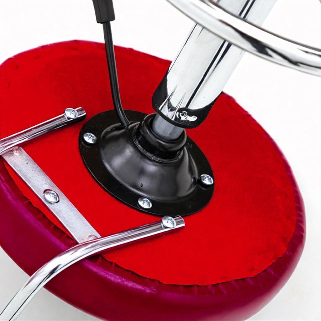 Round Bar Stool with Lines Rotation Counter Adjustable Height, Modern Bar Stools 360° Swivel PU Leather Armless Bar Chair for Kitchen Dining Living Bistro Spa (Red, Round with line & Back)