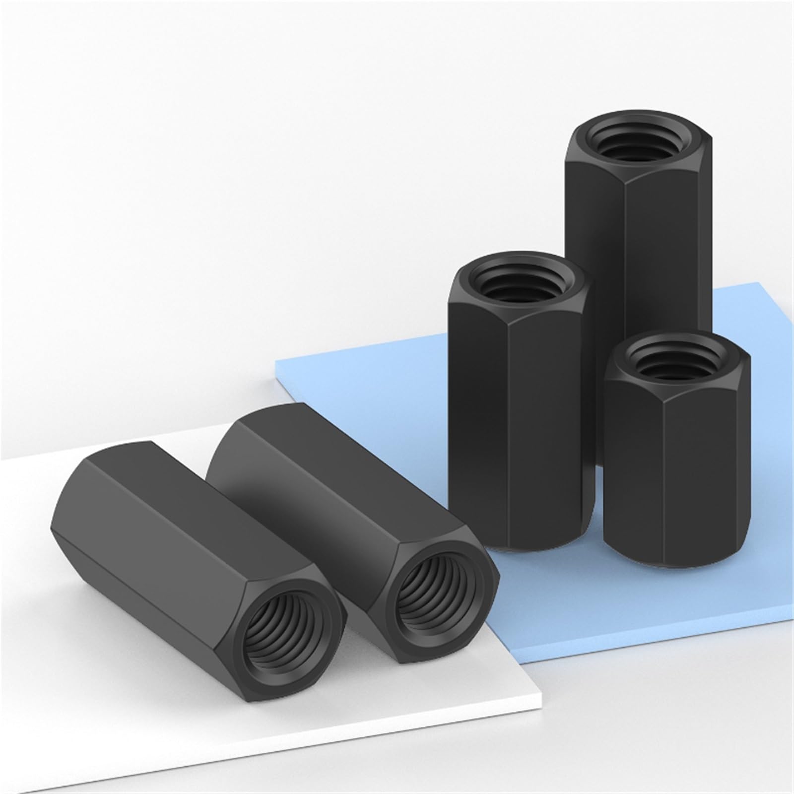 Tuercas de Acoplamiento Hexagonales M8 a M48, acero al carbono, hexágono negro, conector de varilla larga extensible, manguito unión, tuerca acoplamiento Tubular(M22x32x35mm(5Pcs))
