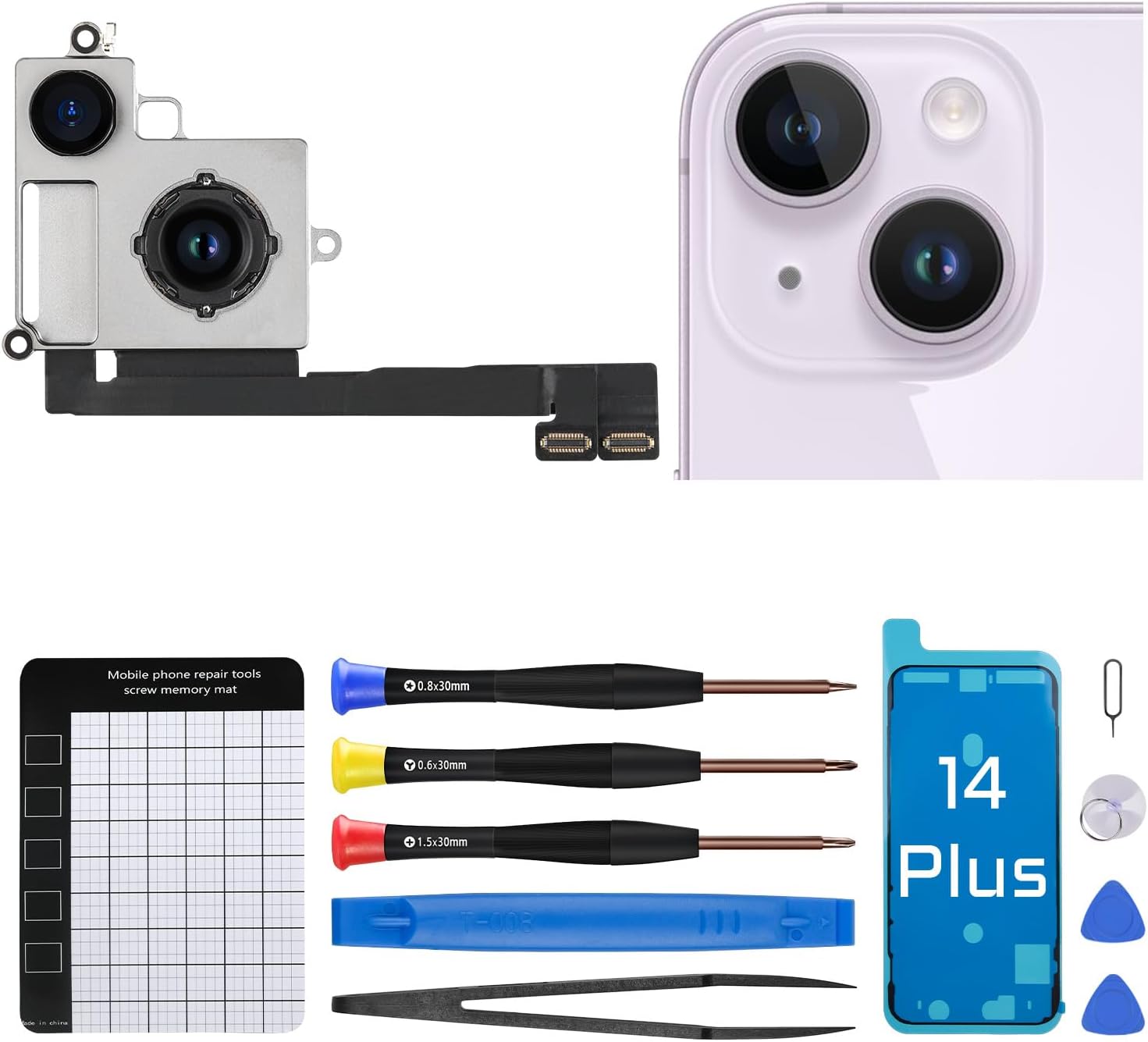 for iPhone 14 Plus Rear Camera Replacement for iPhone 14plus 12MP 4K Video Main Back Camera Replace Full Repair Tools Kit with Magnetic Pad Screwdriver A2632 A2885 A2886 A2887 A2896 for iPhone 14 Plus Rear Camera Replacement for iPhone 14plus 12MP 4K Video Main Back Camera Replace Full Repair Tools Kit with Magnetic Pad Screwdriver A2632 A2885 A2886 A2887 A2896