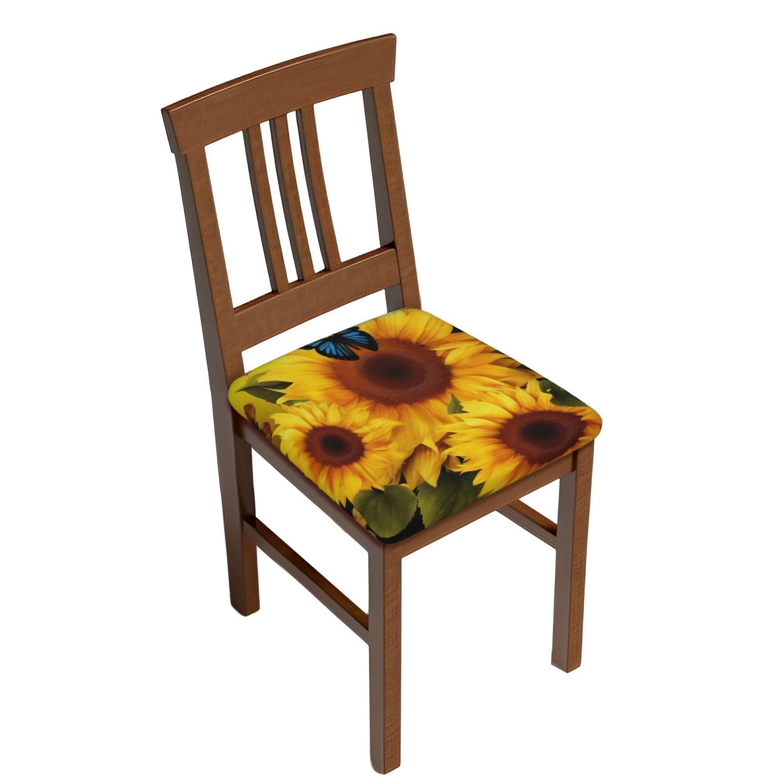 FHEDVBN Sunflower Floral Butterflies Art Bar Stool Cover Two Pieces Washable Square Seat Cushion Covers Stretch Non Slip Barstool Slipcovers Soft Velvet Chair Covers for Kitchen, Dining Room Decor