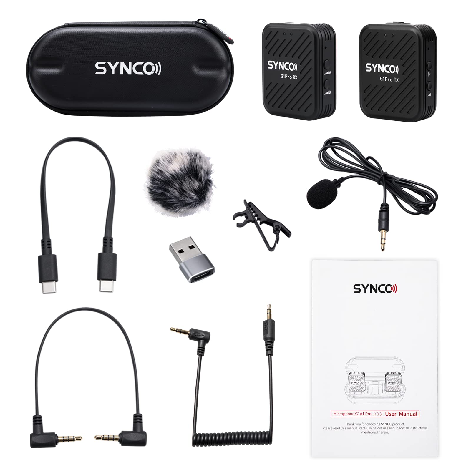 SYNCO G1 (A1) Pro Microphone Cravate sans Fil 2,4 GHz avec Station de Charge, 1 récepteur, 2 émetteurs pour Appareil Photo, Youtube, TiKTok, Vlog Interview…