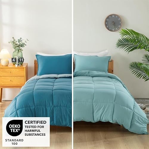 Miniatura 2 de KASENTEX Juego de edredón de cama con relleno de edredón, juego de edredón alternativo de plumón suave, reversible, ligero, transpirable,