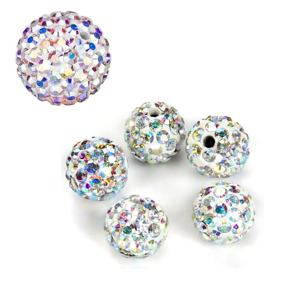 50pcs Adabele Grade A Suncatcher Crystal Rhinestone Pave Loose Beads 6mm Clear AB Polymer Clay Disco Ball Spacers Compatible with Shamballa All Craft