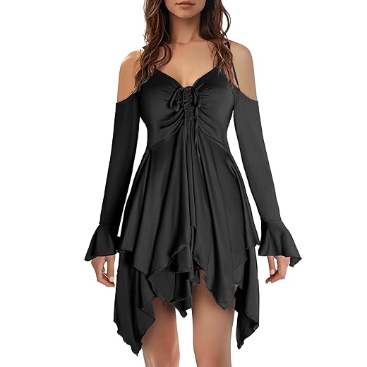 Renaissance Fairy Dress Women's Gothic Off Shoulder Handkerchief Dress