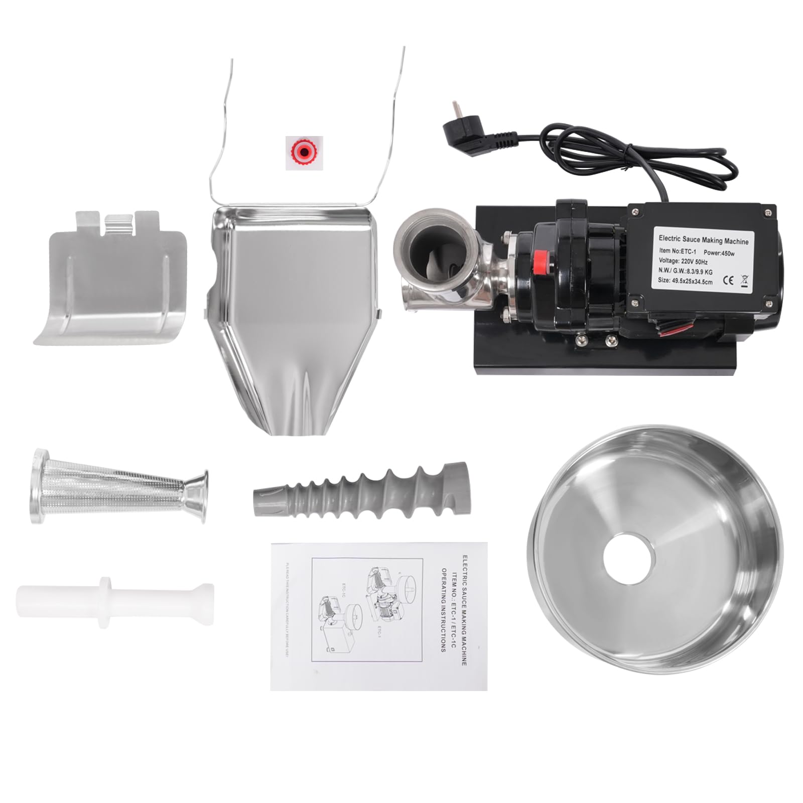 Tomatenpresse Elektrisch, 450W Tomatenpresse, 220V, Edelstahl, Kühlkörperlöcher für Ketchup, Blaubeersauce und andere Saucen - 49.5 x 25 x 34.5cm