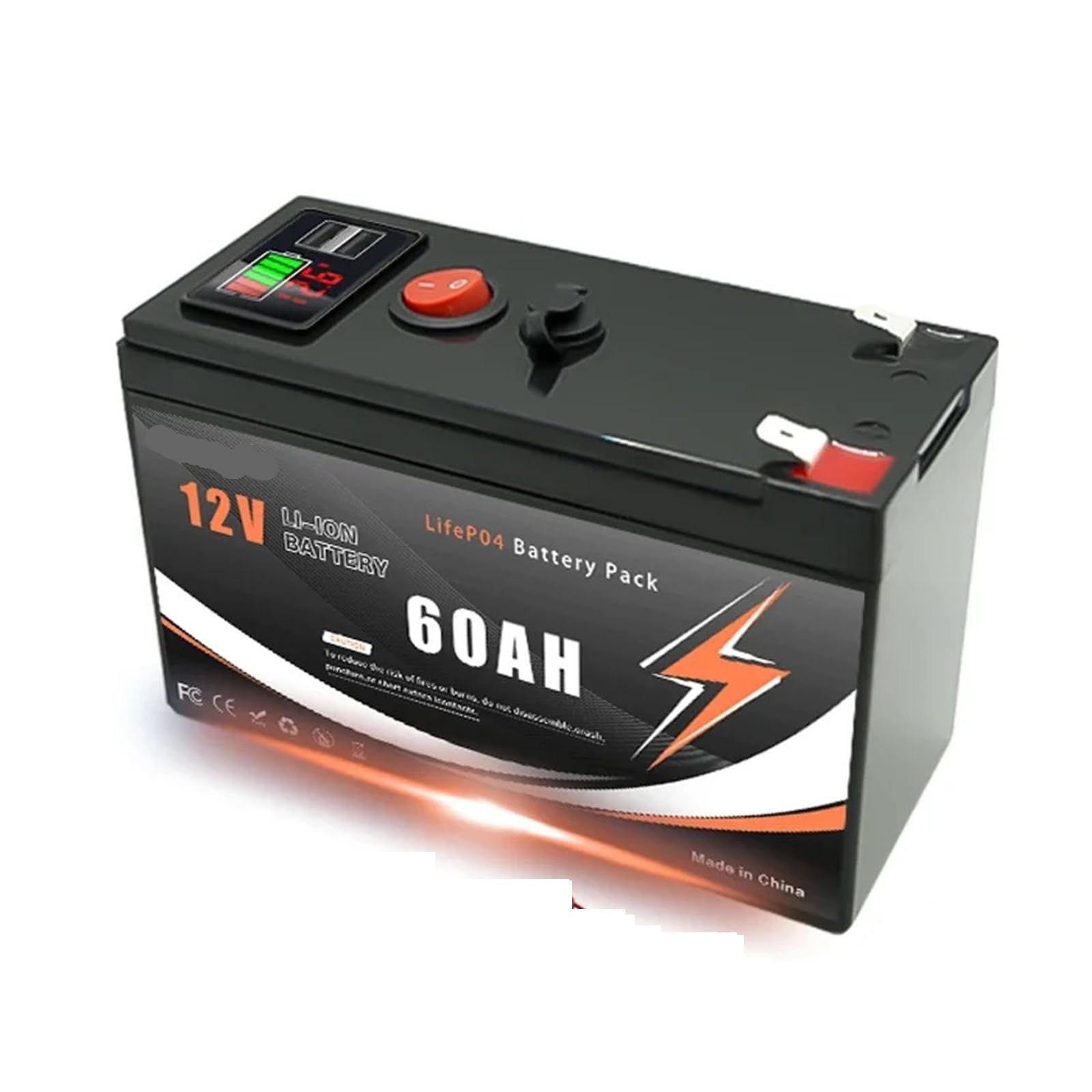 Batteria Ricaricabile Al Litio 12V 150Ah LiFePO4 Profonda 4000+ Cicli | For illuminazione, ruote motrici, energia solare/eolica, piccoli UPS(USB 60Ah-charger)