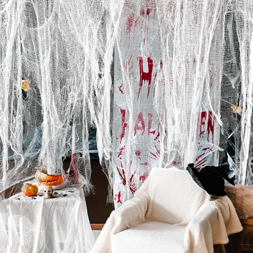 Yi'antai Gaze d'halloween, Effrayante Gaze 120x 1000 cm, Tissu Halloween, Chiffon Effrayant Spooky Gaze pour Fêtes d'halloween, Maisons Hantées, Portes d'Entrée à l'Extérieur (Blanc) – vue 3