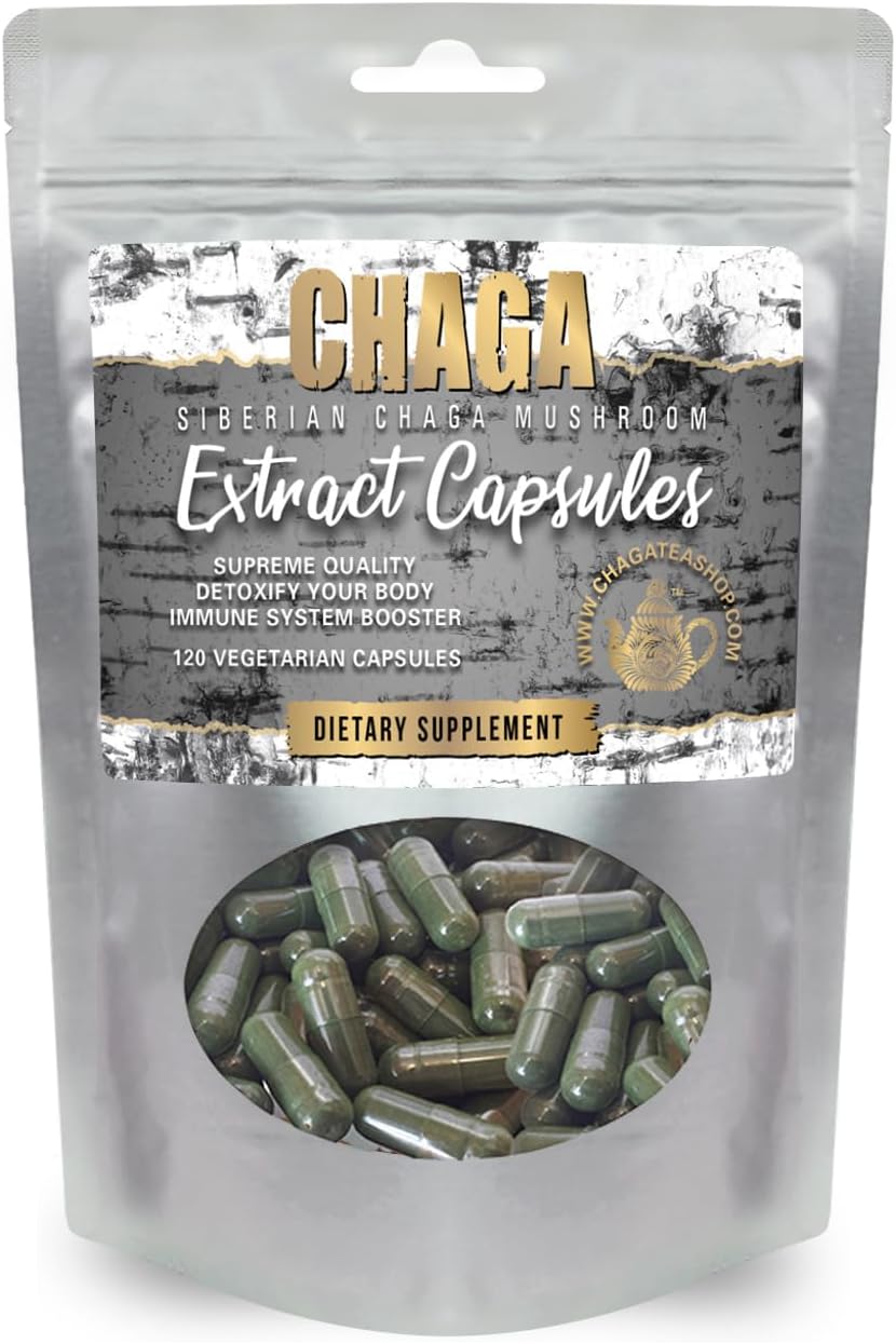 ChagaTeaShop Siberian Chaga Extract Capsules Dietary Supplement 2 Month Supply 120 Vegetarian Capsules
