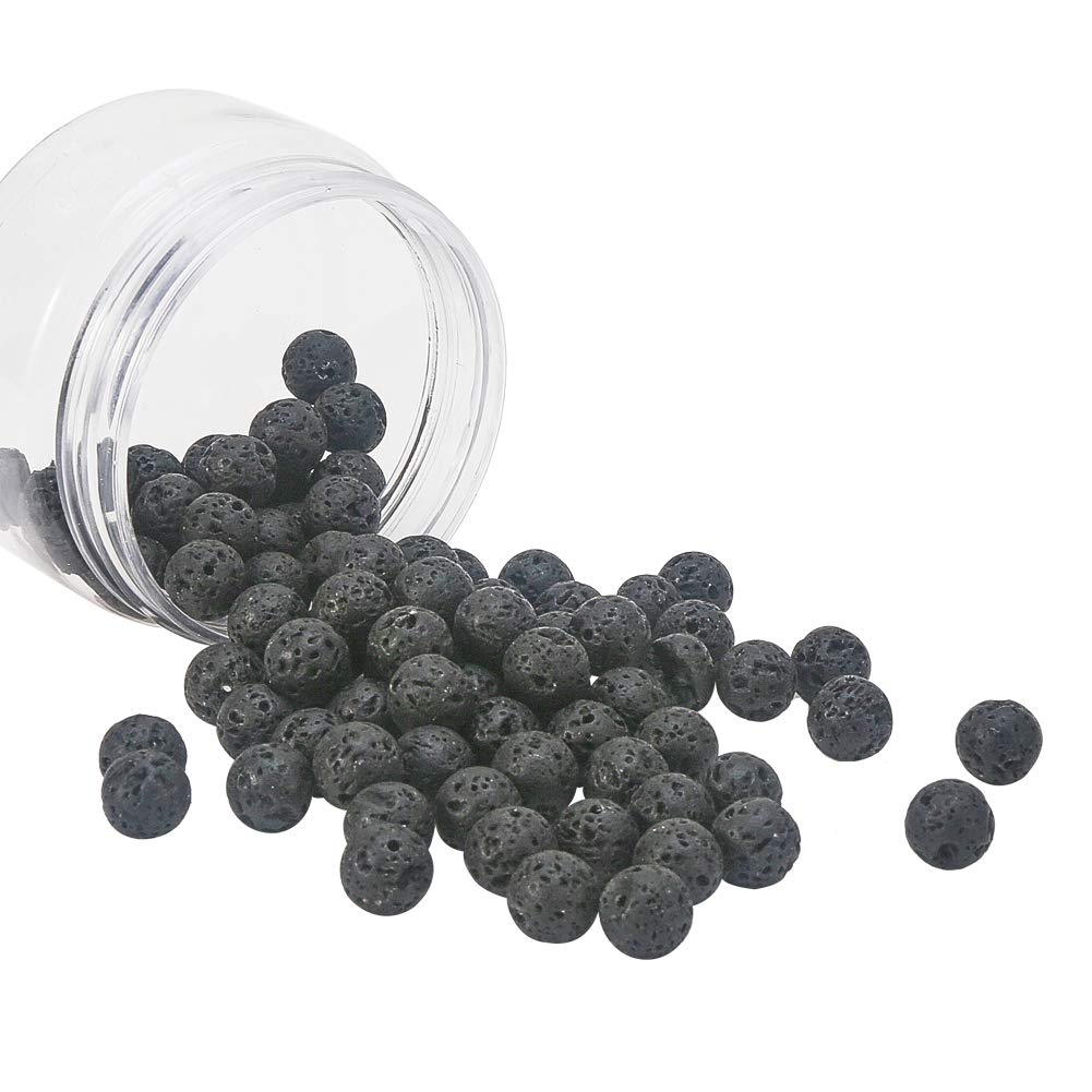 NBEADS 1 Box About 90-100 Pcs 10mm Natural Lava Beads, Black Rock Gemstone Round Loose Beads Energy Stone Loose Beads for Jewelry Bracelet Necklace Making