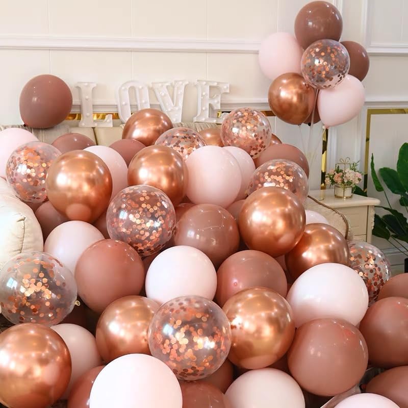 Miniatura 3 de Bezente - Globos de 12 pulgadas de látex con confeti para bodas, cumpleaños, aniversarios y despedidas de soltera, aptos para helio, oro rosado, 60