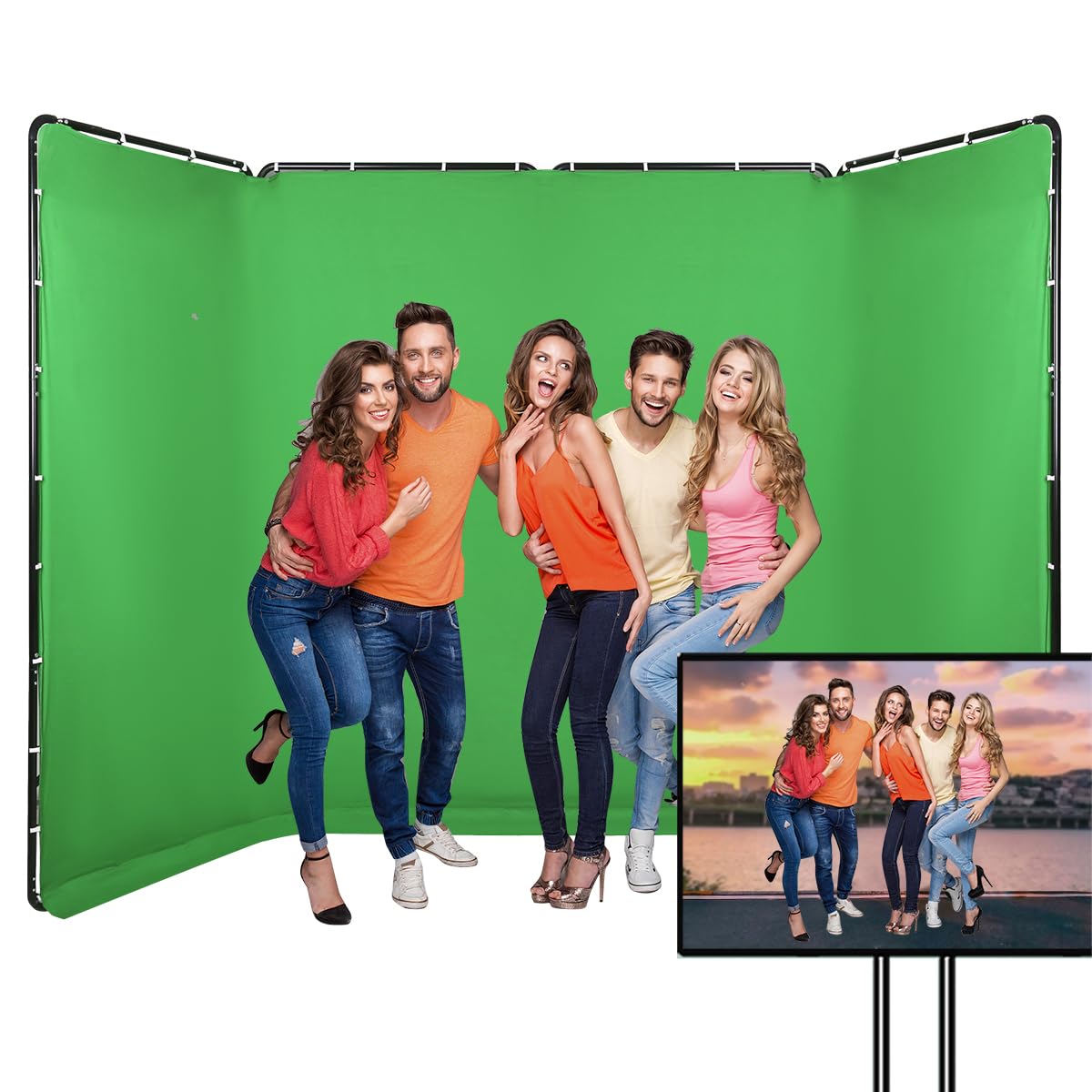 7,87 ftx 13,12 ft portatile grande sfondo verde, sistema di supporto per foto studio video, trasmissioni live, feste, palcoscenici
