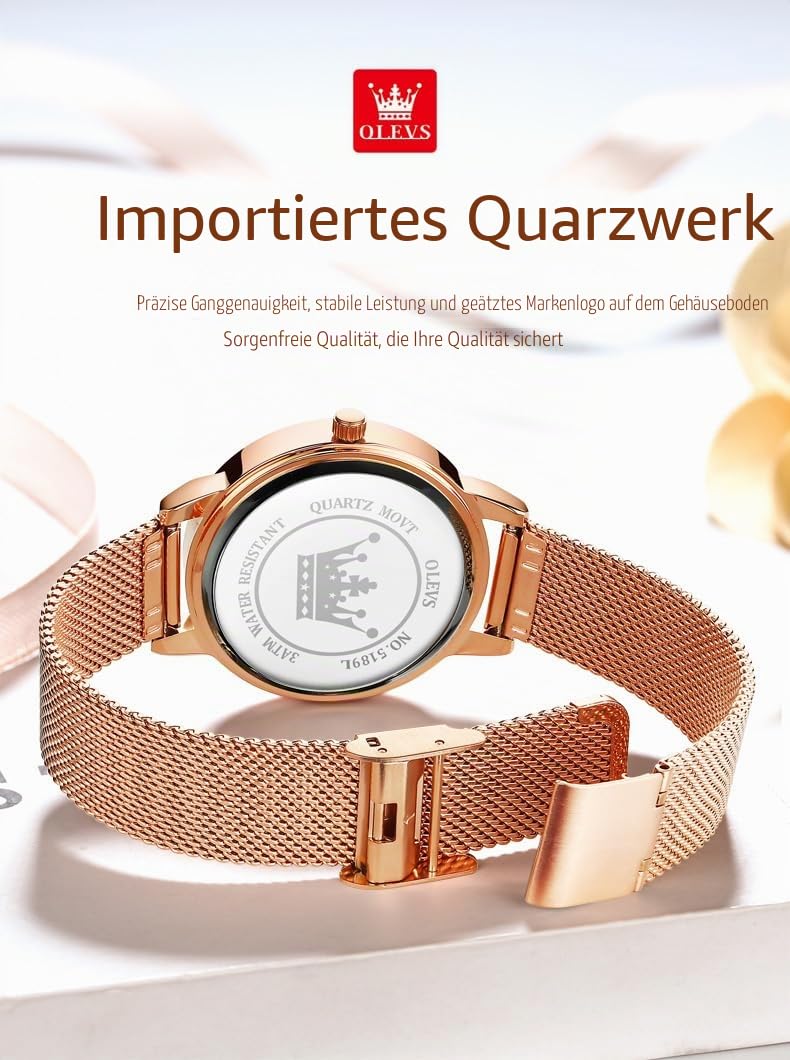OLEVS Women's Watch Luxury Rose Gold Women Slim Thin Lightweight Watch Stainless Steel Watches