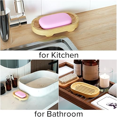 Miniatura 4 de Jabonera de madera natural, soporte para jabón autodrenante para baño y ducha, prolonga la vida útil del jabón, mantiene las barras secas y limpias,