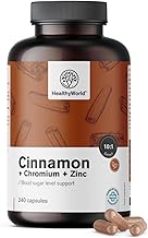 HealthyWorld Zimt mit Chrom und Zink - 240 Pflanzenkapseln - Vegetarisch - Hochdosiert - 4 Monatsvorrat - Premium Qualität - Drei Wirkstoffe - Blutzuckerkontrolle