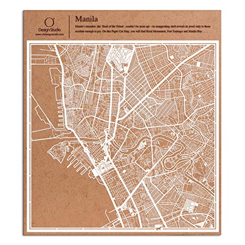 マニラ切り絵地図、白、30x30センチ、オリジナルデザインペーパーアート、アイデアギフト