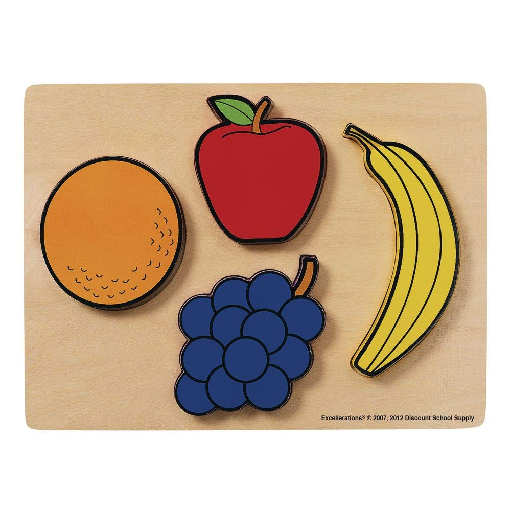 Excellerations Fruit Chunky Puzzle with Chunky Wooden Pieces, 4-Piece Puzzle, Toddler, Preschool, Educational Toys and Gift
