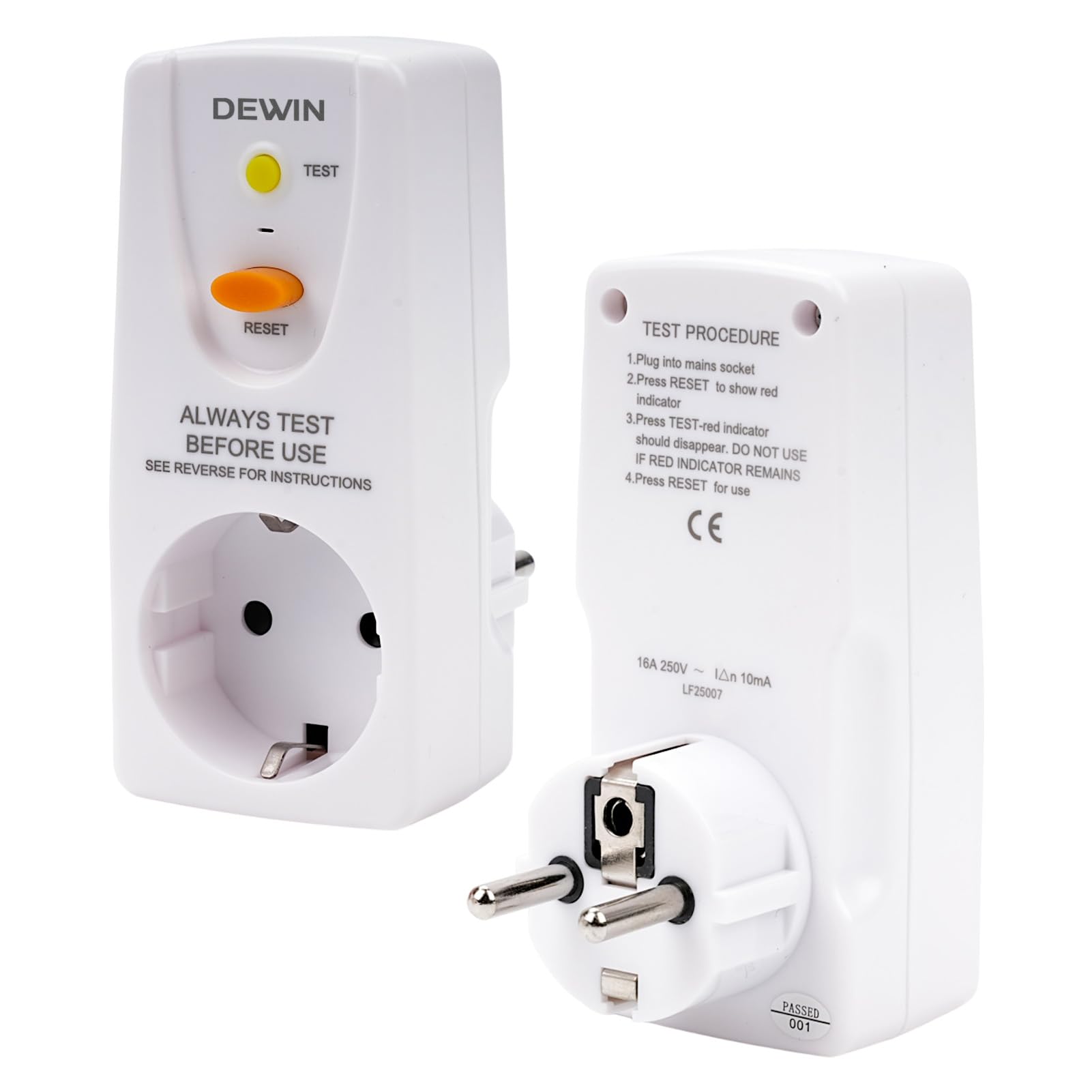 FI Prise de Disjoncteur 10mA, 16A 230V Prise de Protection Différentielle Prise de Sécurité GFCI, Coupure Rapide 10 mA, Prise de Disjoncteur Différentiel de Sécurité Domestique (Lot de 2)