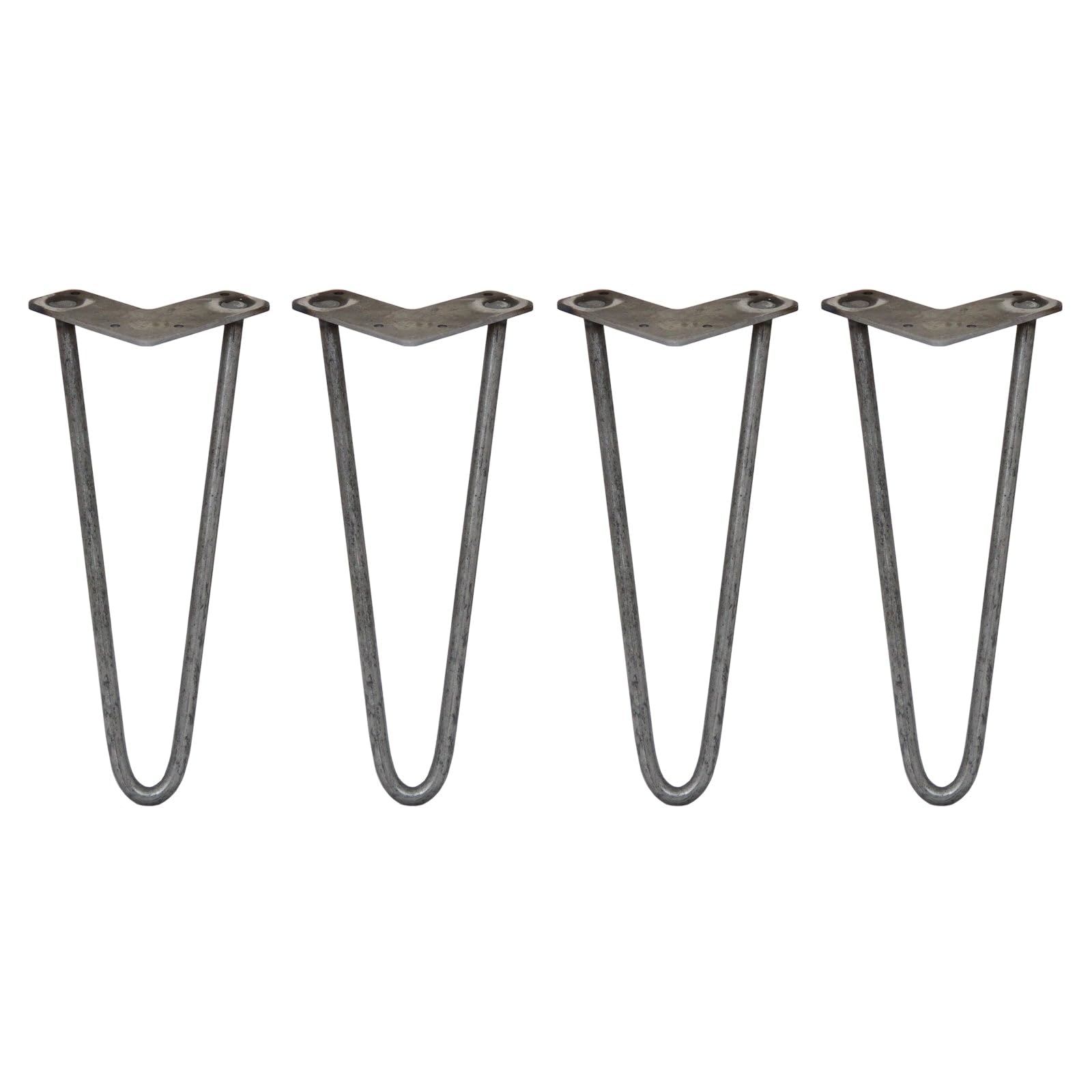 Monstershop 4 x 12" Hairpin Legs - 2 Prong - 12mm - Raw Steel in Silver
