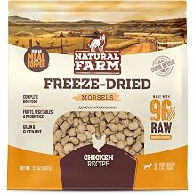 Natural Farm Freeze-Dried Chicken Morsels for Dogs 96% Raw Chicken & Organs, Complete Meal or Food Topper, Grain-Free, Gluten-Free, Probiotics for Digestion, All Life Stages 3.5oz Bag