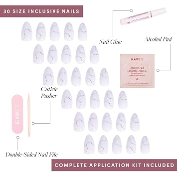 Glamnetic Press-On Nails Bundle - Silent Night & Galactic | Glossy Short Almond White Nails with 3D Silver Foil | Short Round Shimmery Pewter Glittered Nails with a Glazed Finish | Reusable, Salon-Qua