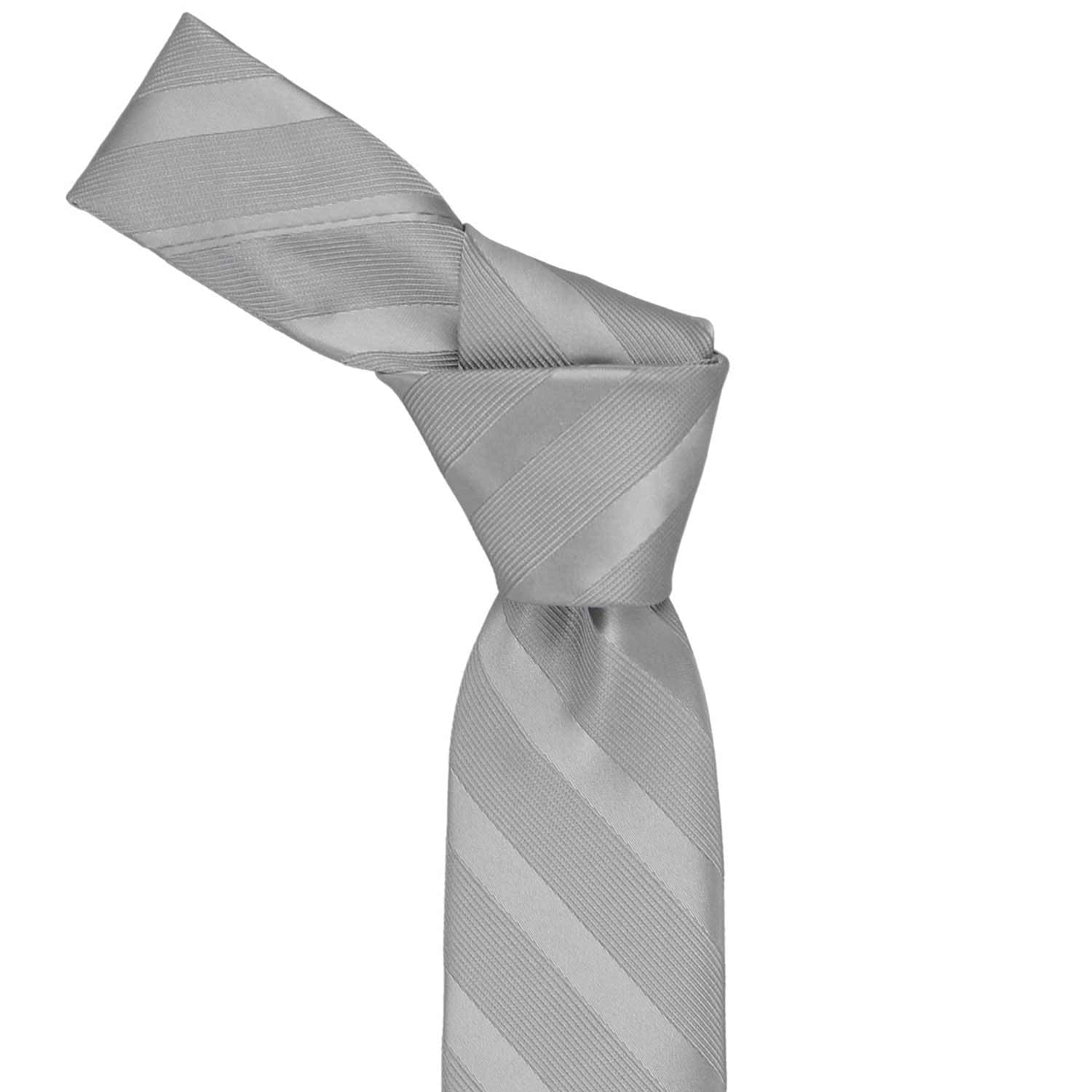 tiemart Boys' Neckties for 8 to13 years old (Silver Elite Striped)
