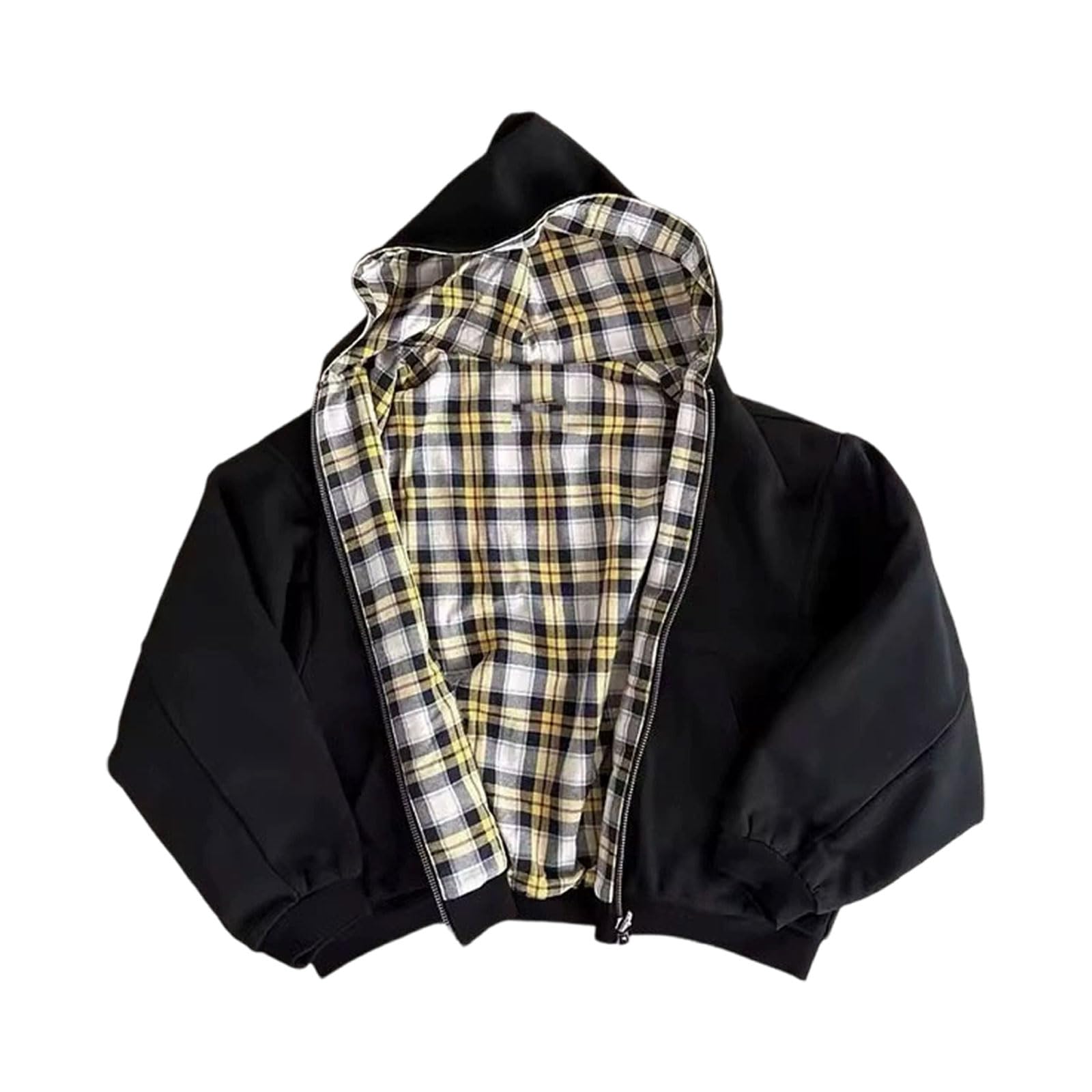 Veste Homme Bombers Réversible Zip Doublure Carreaux Automne Capuche Chic Casual Oversize Ample Chaud Épais Confortable Large Retro Urbain Streetwear Hiver Doux