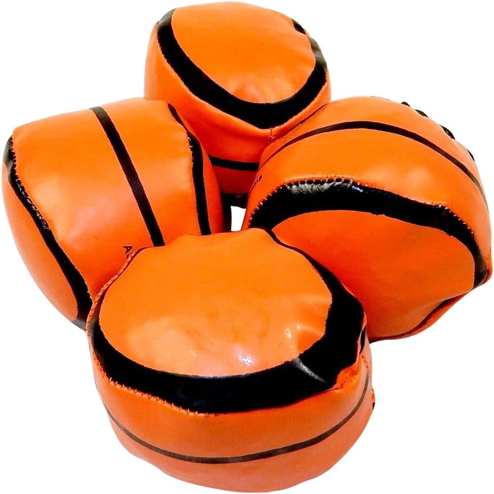Jet-line - Hacky Ball Foot Bag Sack - Faux Leather, Basketball Design - Fun Hackey Sack Kicking Game - Footbag Hacky Sacks - Lot of 4