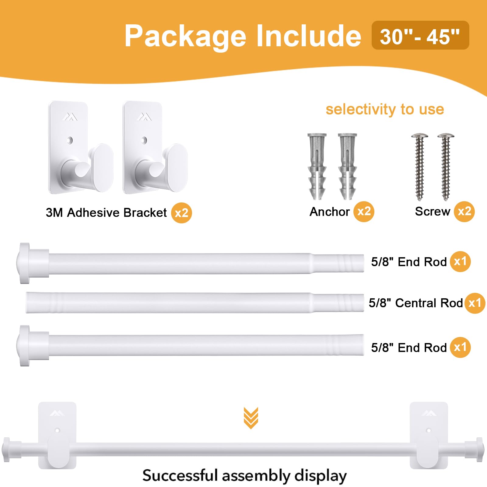 Tringle à Rideaux Sans Perçage - Longueur 76-114cm - Support 3M - Blanc - Location