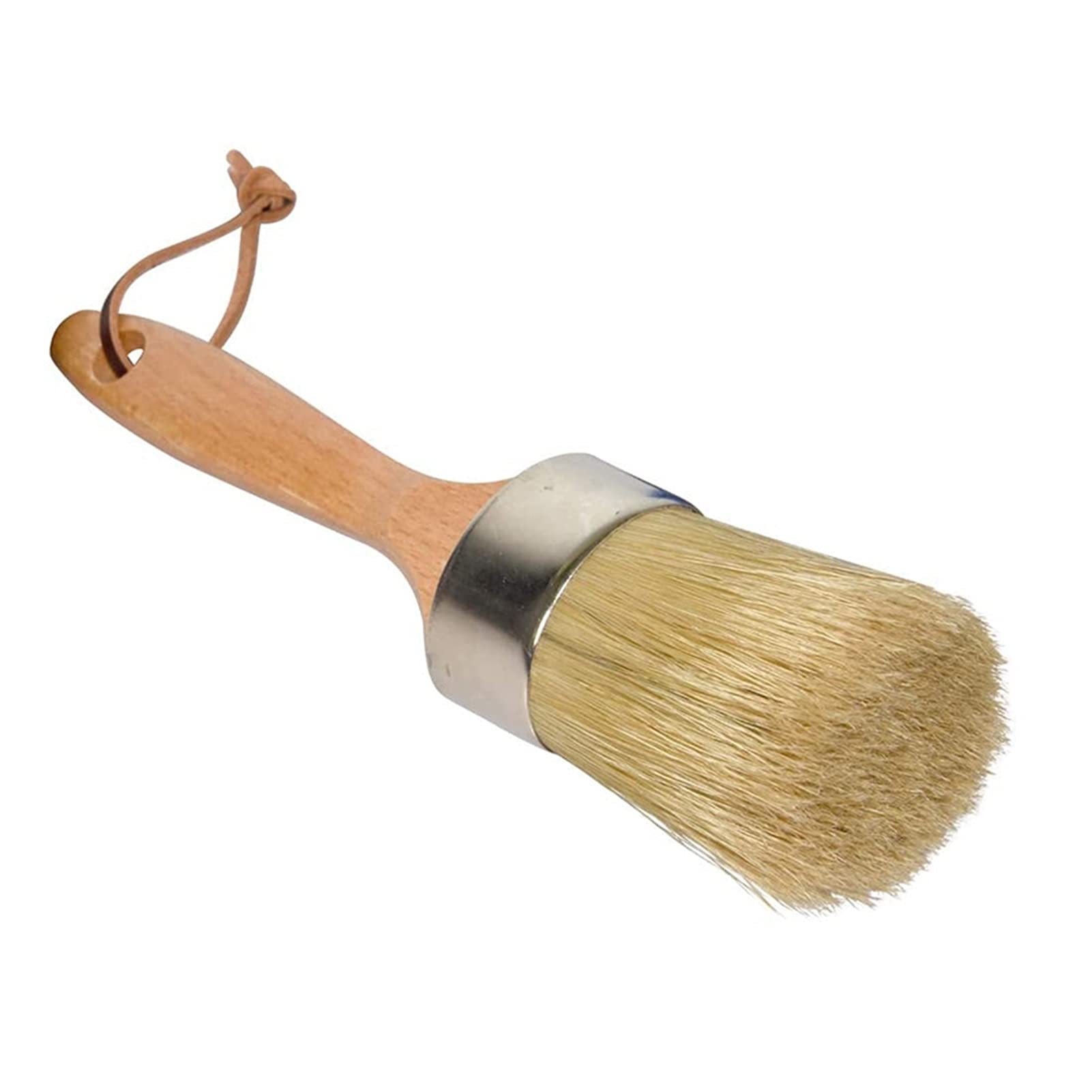 Chalk and Wax Paint Brush Large 2-In-1 Round Natural Bristles Painting Tool for DIY Furniture Stencils Home Decor (Color : Wood color)
