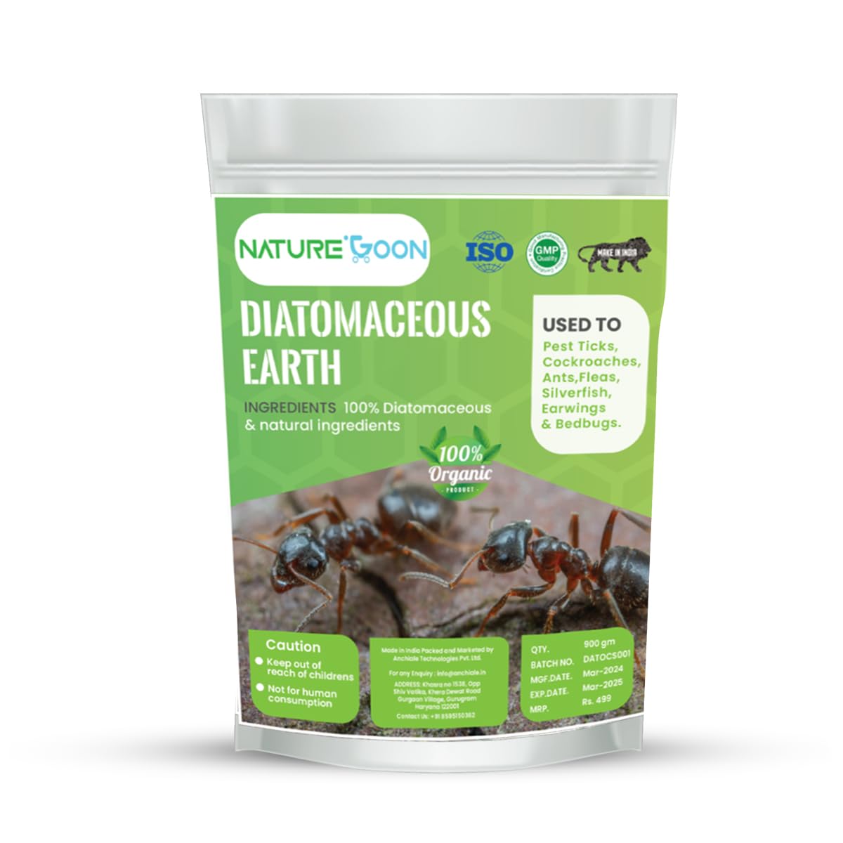 Naturegoon Diatomaceous Earth Powder (900gm) | 100% Organic and Natural | Safe and Organic Pest Control for Your Garden and Home| Used as Dog Powder for Prevention of Fleas Around Dogs. (900gm)