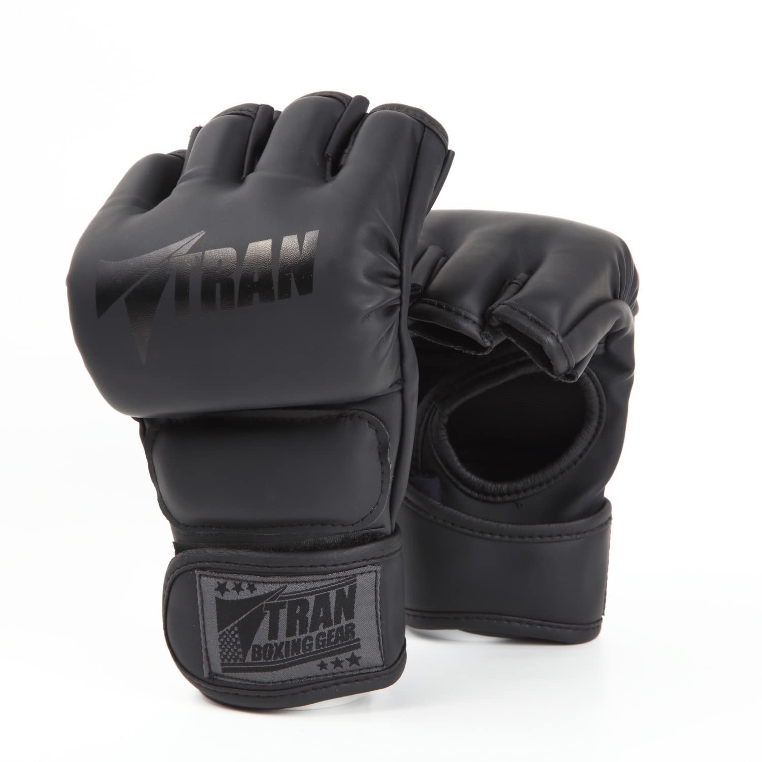 Open Finger Gloves M Size 【Recommended by Former World Ranker of Comprehensive Martial Arts "Shooto"】TRAN Punching Gloves, MMA Fitness Boxing Gloves, Kick Boxing, Gym, Martial Arts, Stress Relief Black x Black