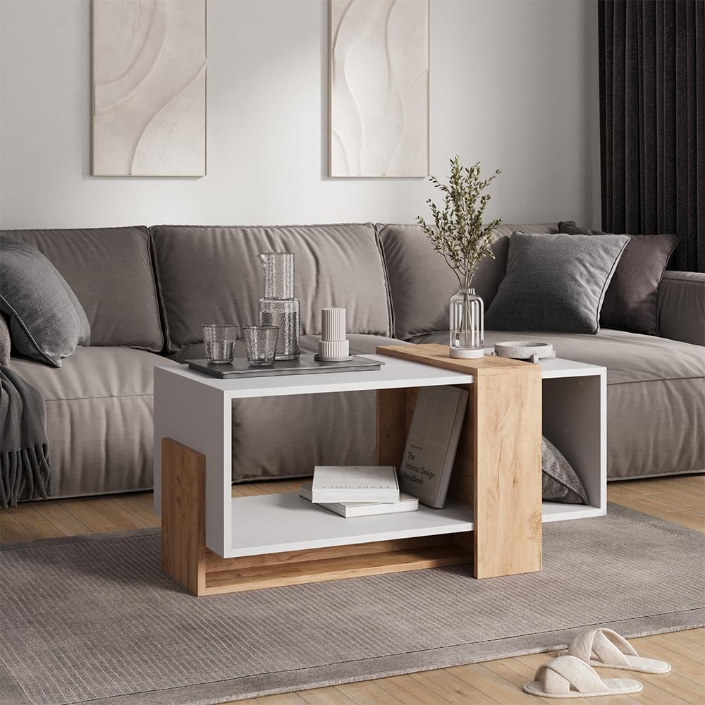 Vicco Mesa de Centro Aven, Roble Blanco/Dorado, 91.8 x 49 cm