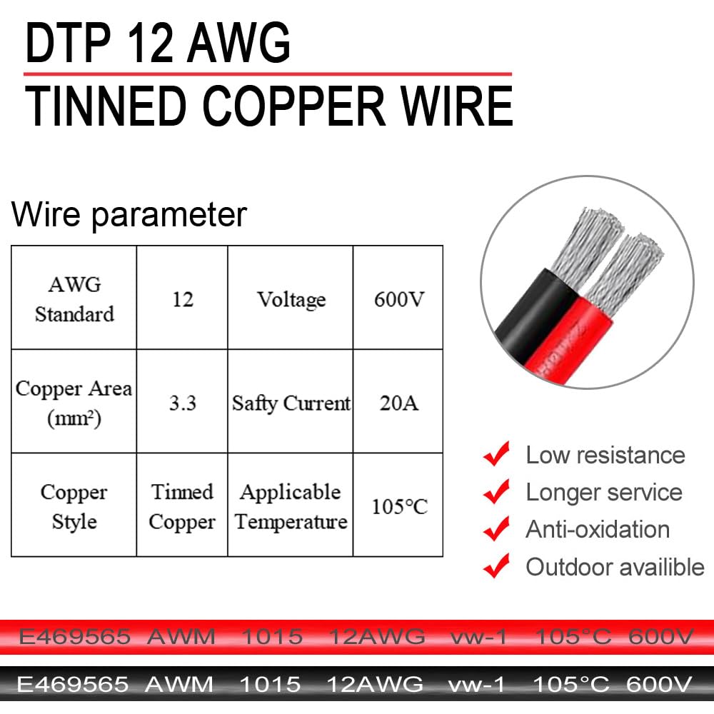 Connettore DTP a 2 pin, spina elettrica sigillata automobilistica, 2 vie maschio femmina impermeabile, cablaggio serie DTP DTP06-2S con cavo da 12 AWG, per auto, camion, barche, luci da lavoro a LED