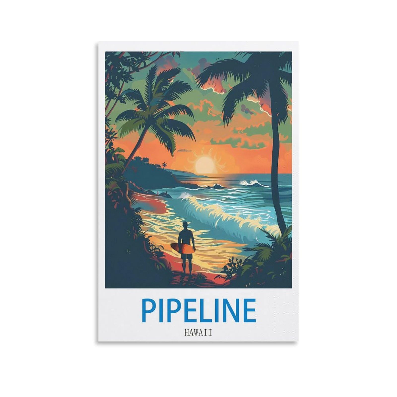 Hxhnferr Unframe-Style Pipeline Hawaii Vintage Travel Posters Surf 12X18inch(30X45cm) Canvas Wall Posters And Art Pictures Prints Paintings Bedroom Decor