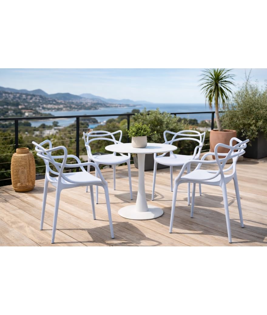 PEGANE Lot de 4 Chaise Forme Papillon en polypropylène Coloris Blanc - Longueur 55 x Profondeur 55 x Hauteur 83 cm